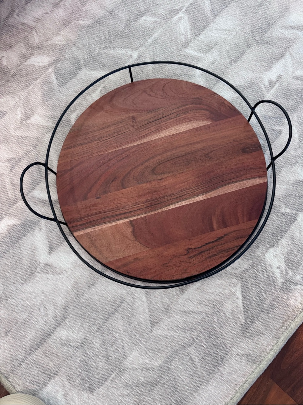 Hearth & Hand by Magnolia Round Wood Serving Tray with Black Metal Frame